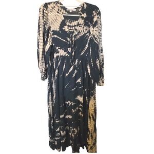 Young Fabulous & Broke Dark Green Tie Dye Maxi Dress V-Neck Long Sleeve Small